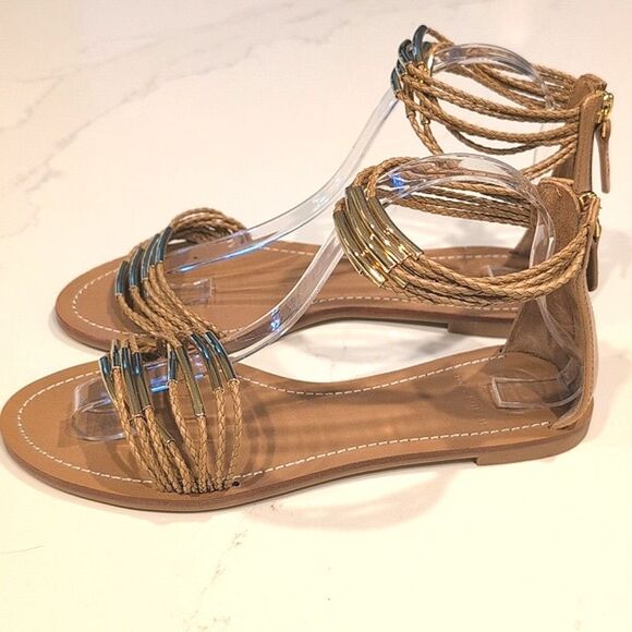 Tory Burch Tan Mignon Rings Strappy Ankle Strap Leather Sandals Size 9 - Picture 5 of 10